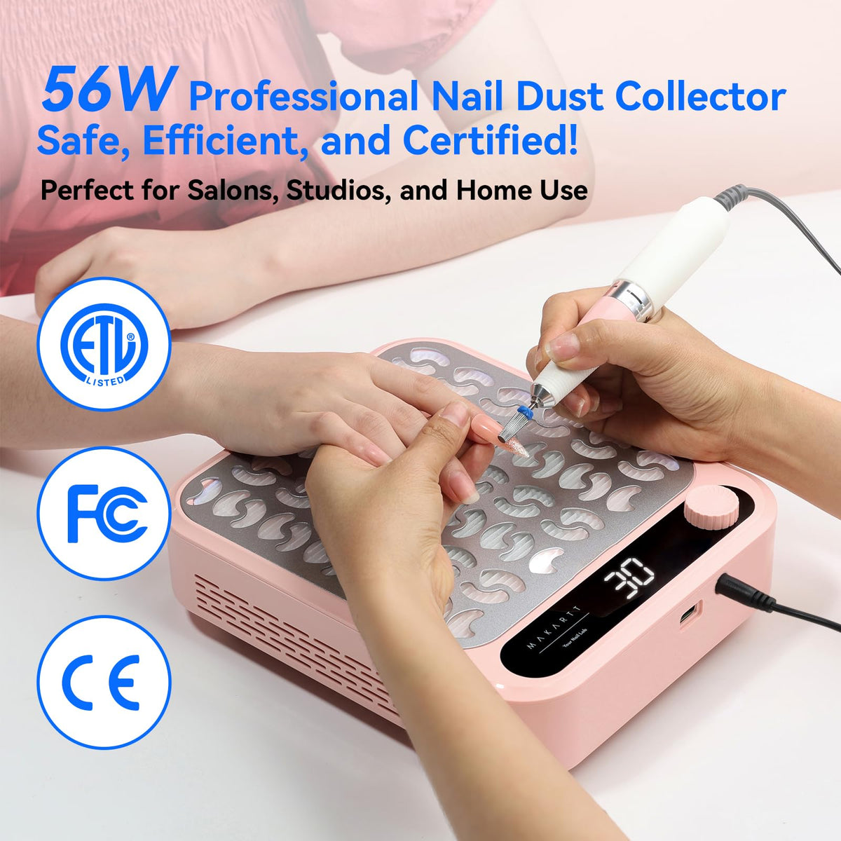 Makartt Nail Dust Collector side view showing suction port