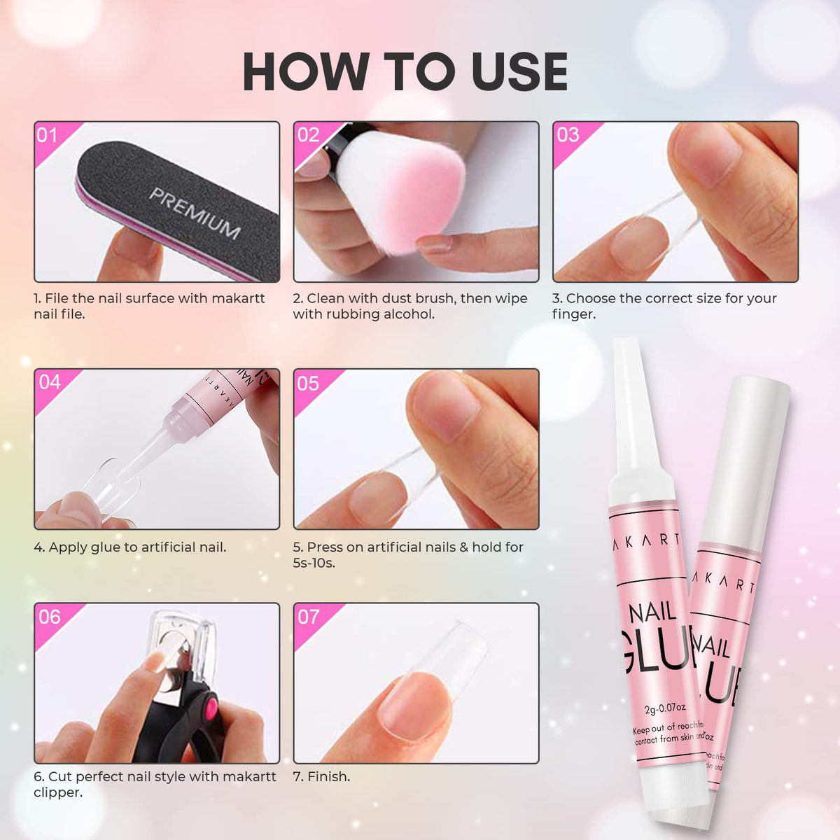 Makartt Nail Glue displayed with manicure tools