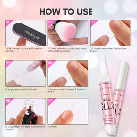 Makartt Nail Glue displayed with manicure tools