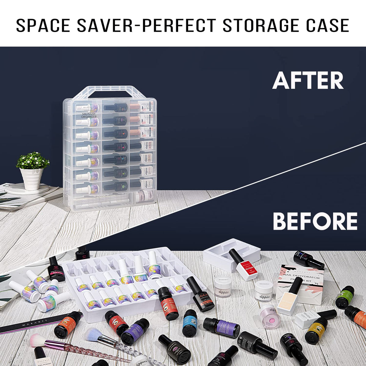 Makartt nail polish organizer with various nail polish bottles