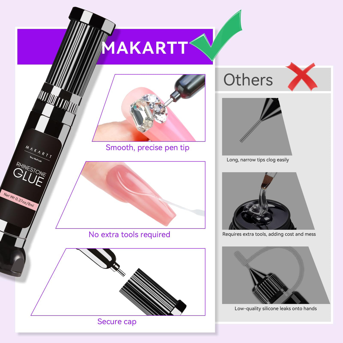 Makartt Nail Rhinestone Glue beside nail art tools