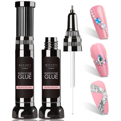 Makartt Nail Rhinestone Glue front view with brush and pen tip