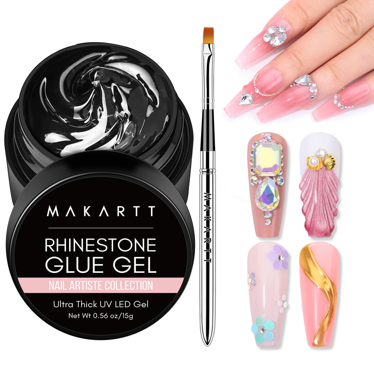 Makartt Nail Rhinestone Glue Kit 15g with brush and cap
