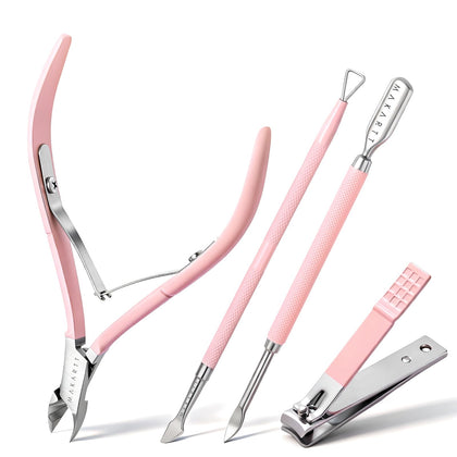 Makartt Pink Cuticle Trimmer Set front view with tools