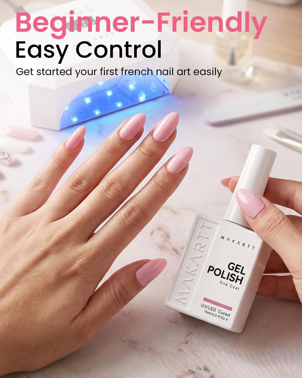 Makartt Pink Gel Nail Polish in a nail care setting