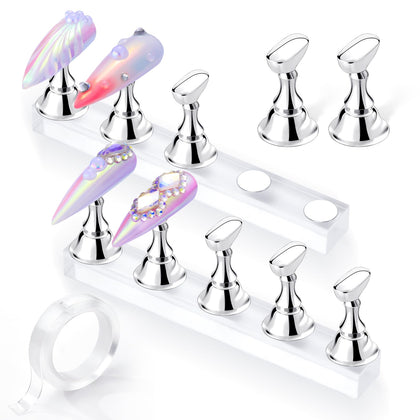 Makartt Press On Nail Stand front view with silver holders