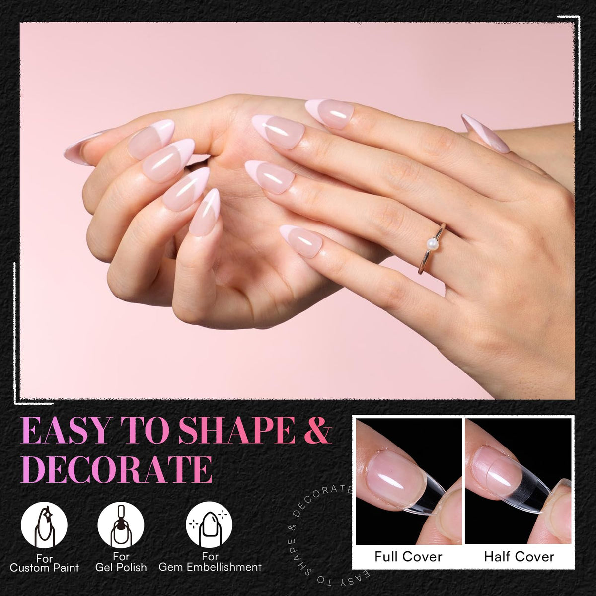 Makartt Short Almond Nail Tips in various sizes laid out flat