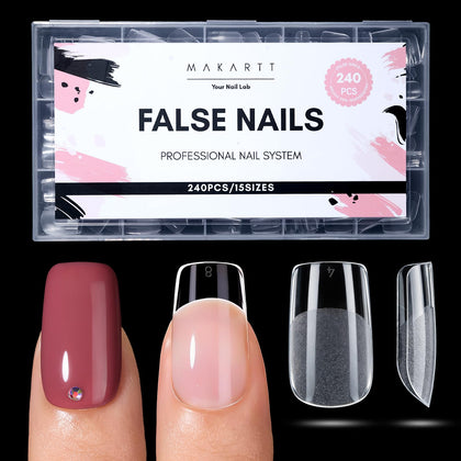 Makartt Short Square Nail Tips 240PCS clear acrylic front view