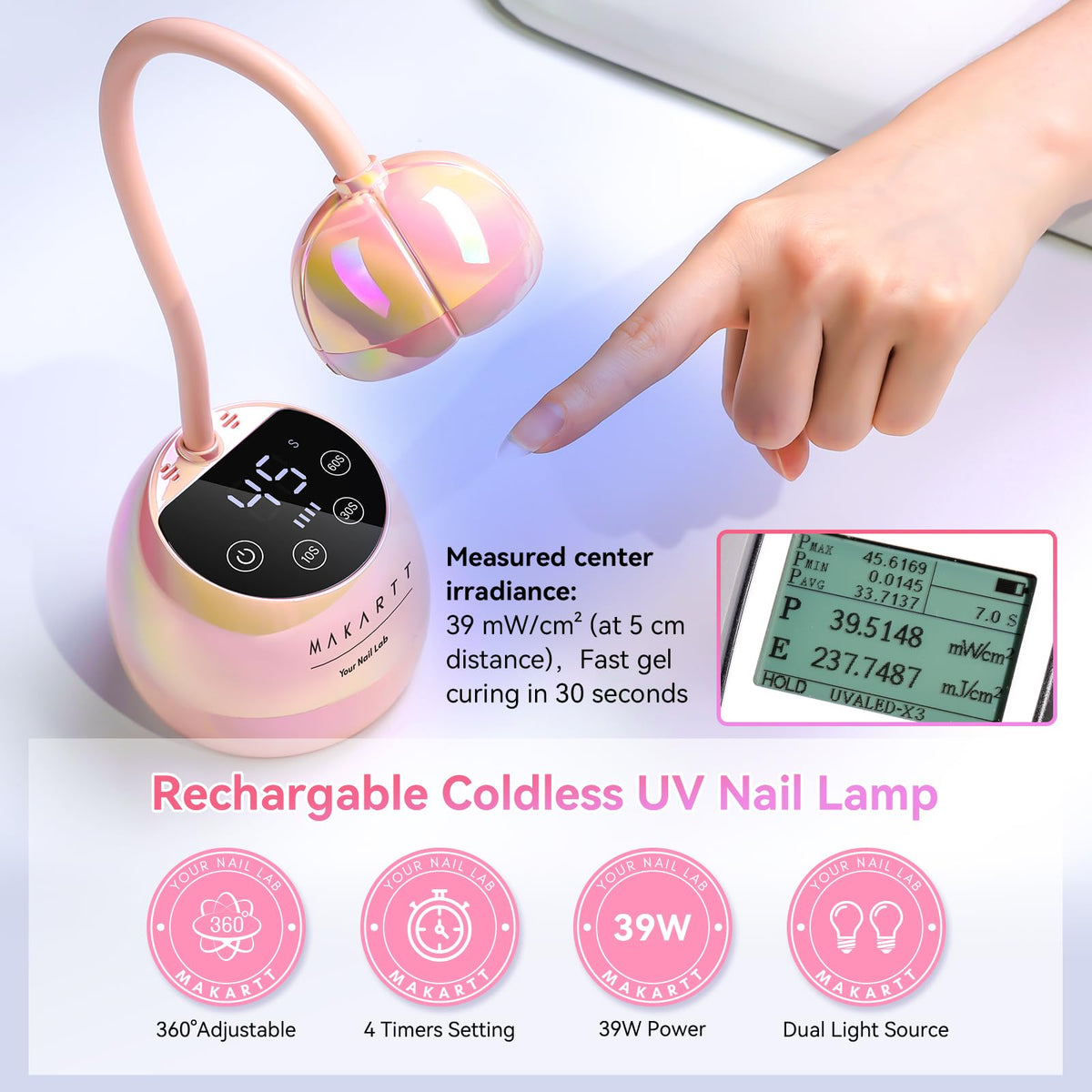 Makartt UV Nail Lamp showing adjustable gooseneck feature