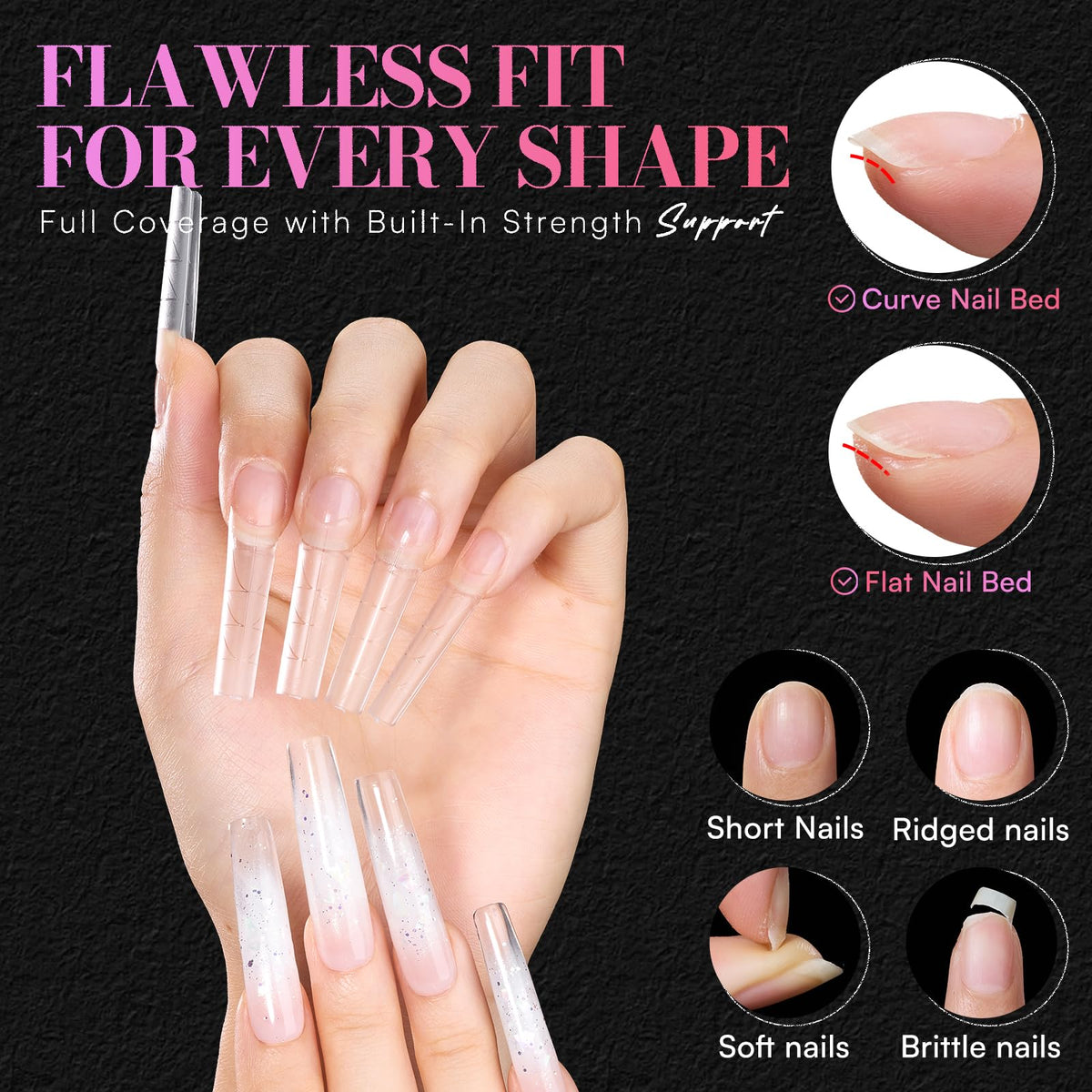Makartt XL Tapered Square Nail Tips matte finish for better grip