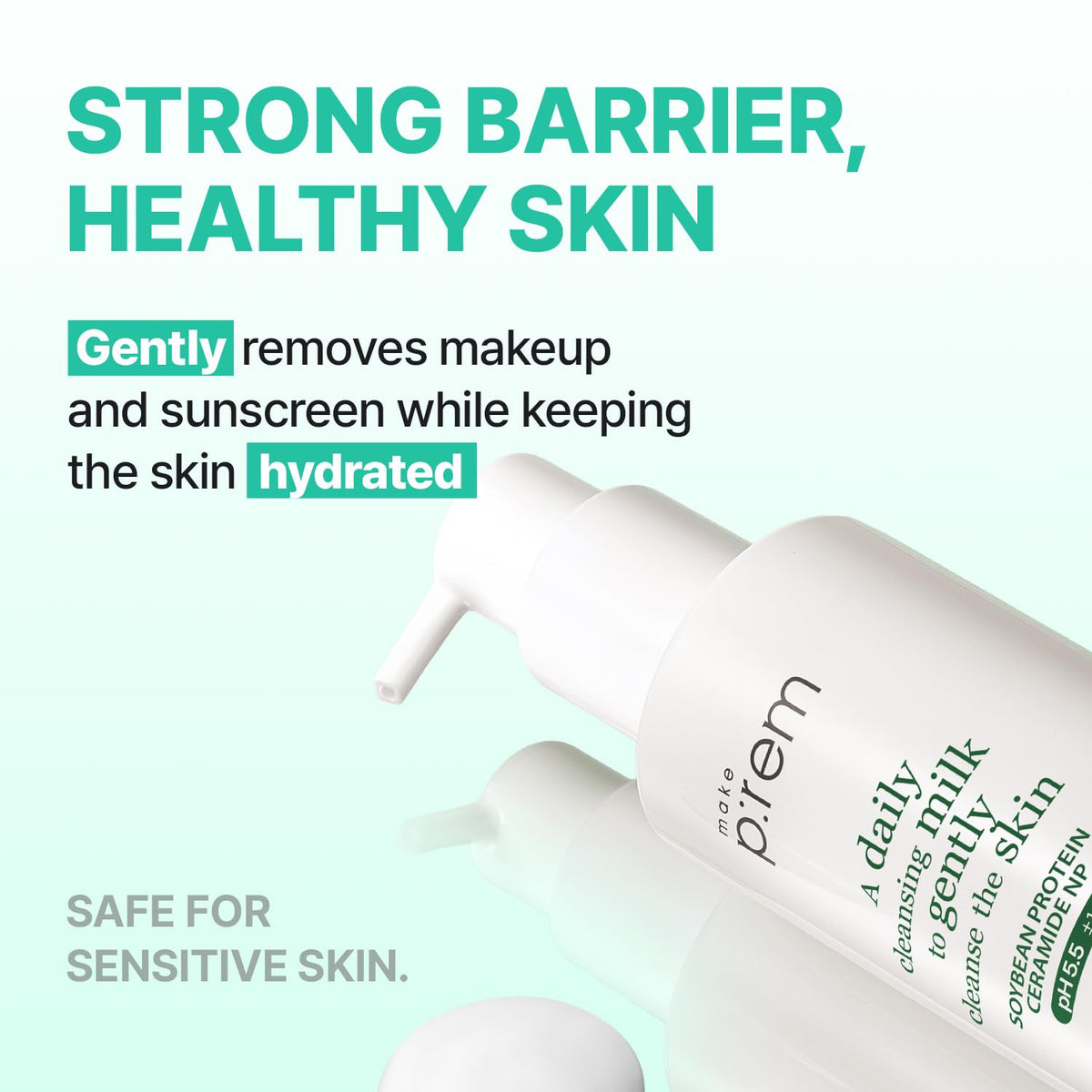 MAKEP:REM Safe Me Cleansing Milk packaging on flat surface