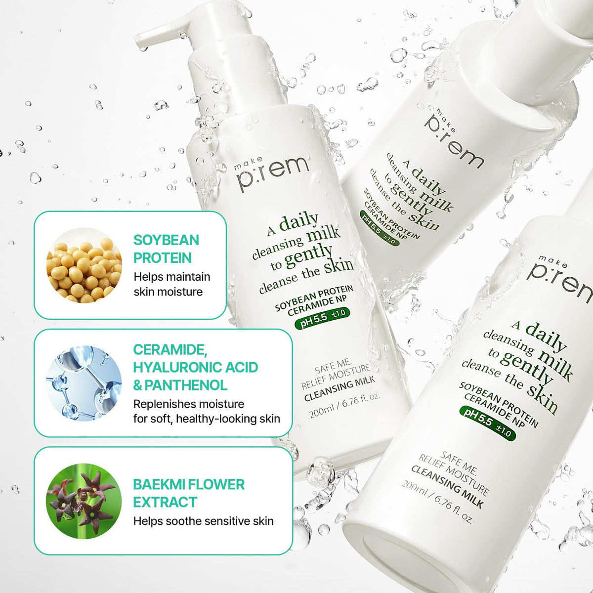MAKEP:REM Safe Me Cleansing Milk with a towel