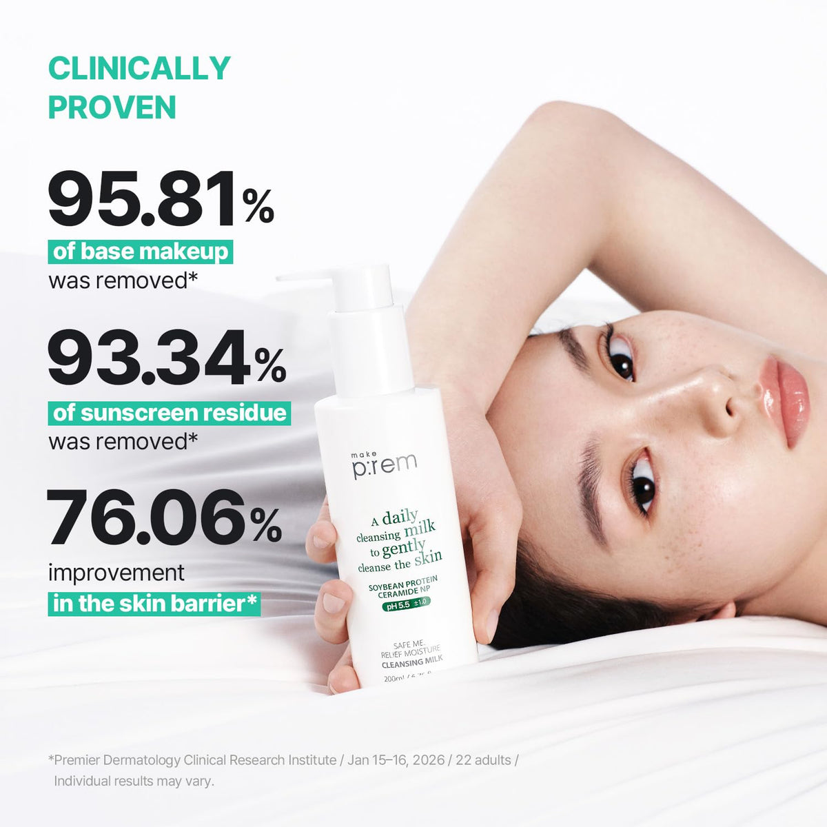 MAKEP:REM Safe Me. Relief Moisture Cleansing Milk application on skin