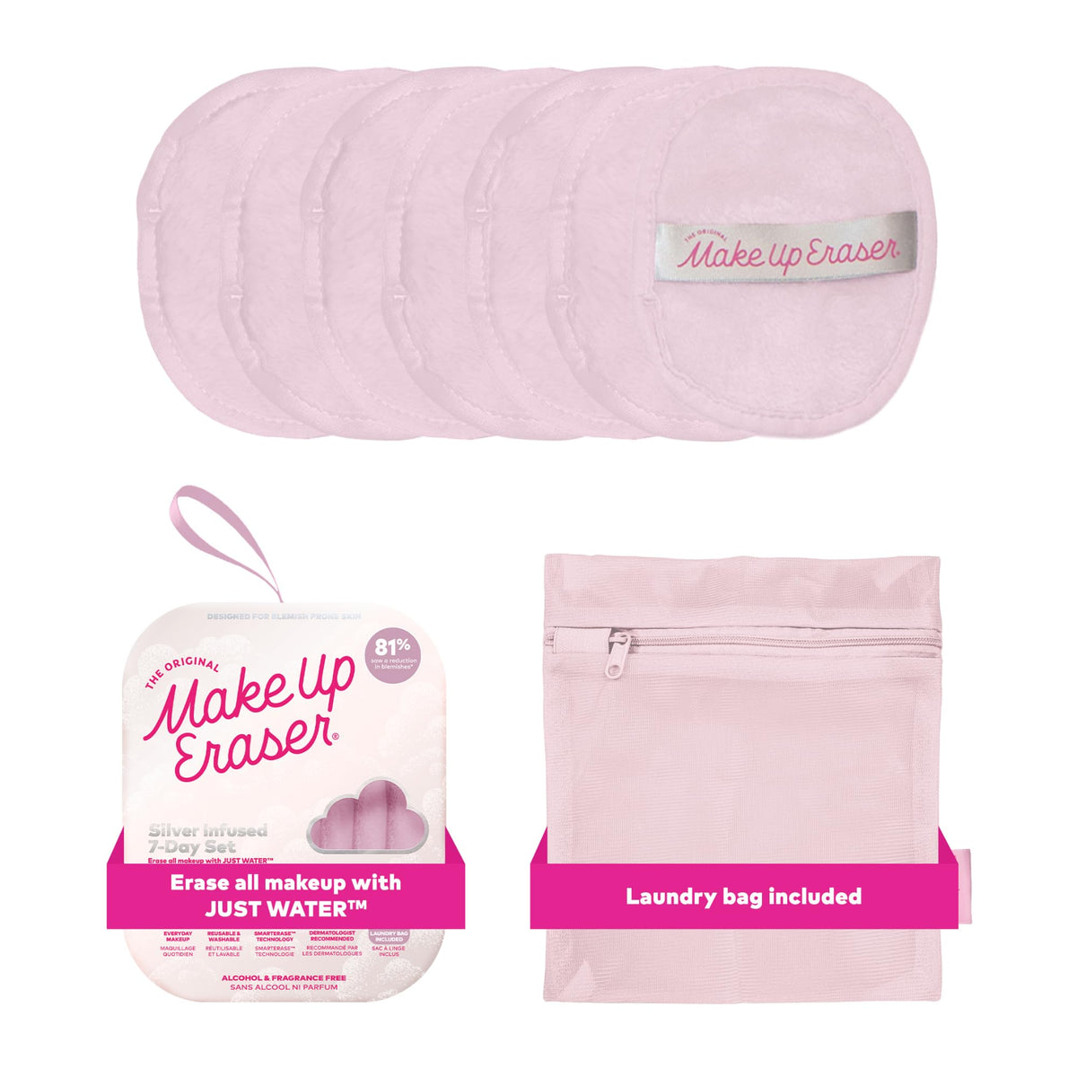 MakeUp Eraser 7-Day Set front view with silver infused cloths