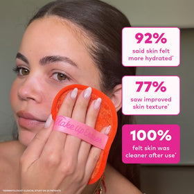 MakeUp Eraser cloths in a bathroom setting with skincare products