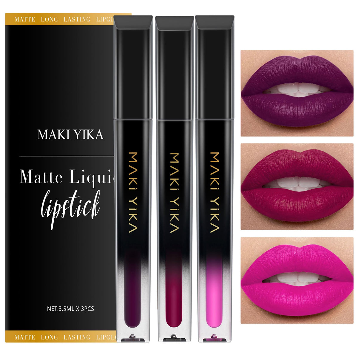 MAKI YIKA Matte Liquid Lipstick Set with three plum shades