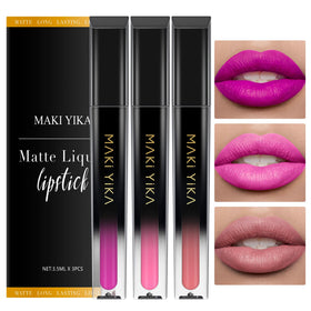 MAKI YIKA Matte Liquid Lipstick Set with three shades on display