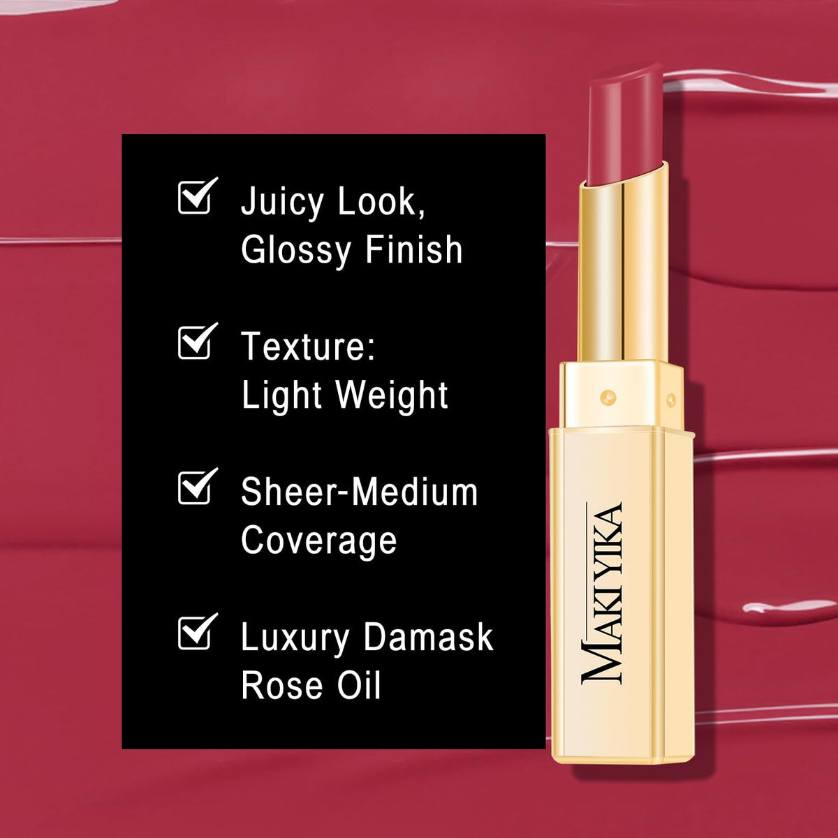 MAKI YIKA Moisture Lipstick Trio arranged with makeup accessories