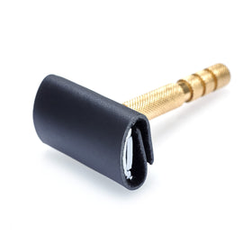 MAKYN Leather Safety Razor Head Cover front view in black