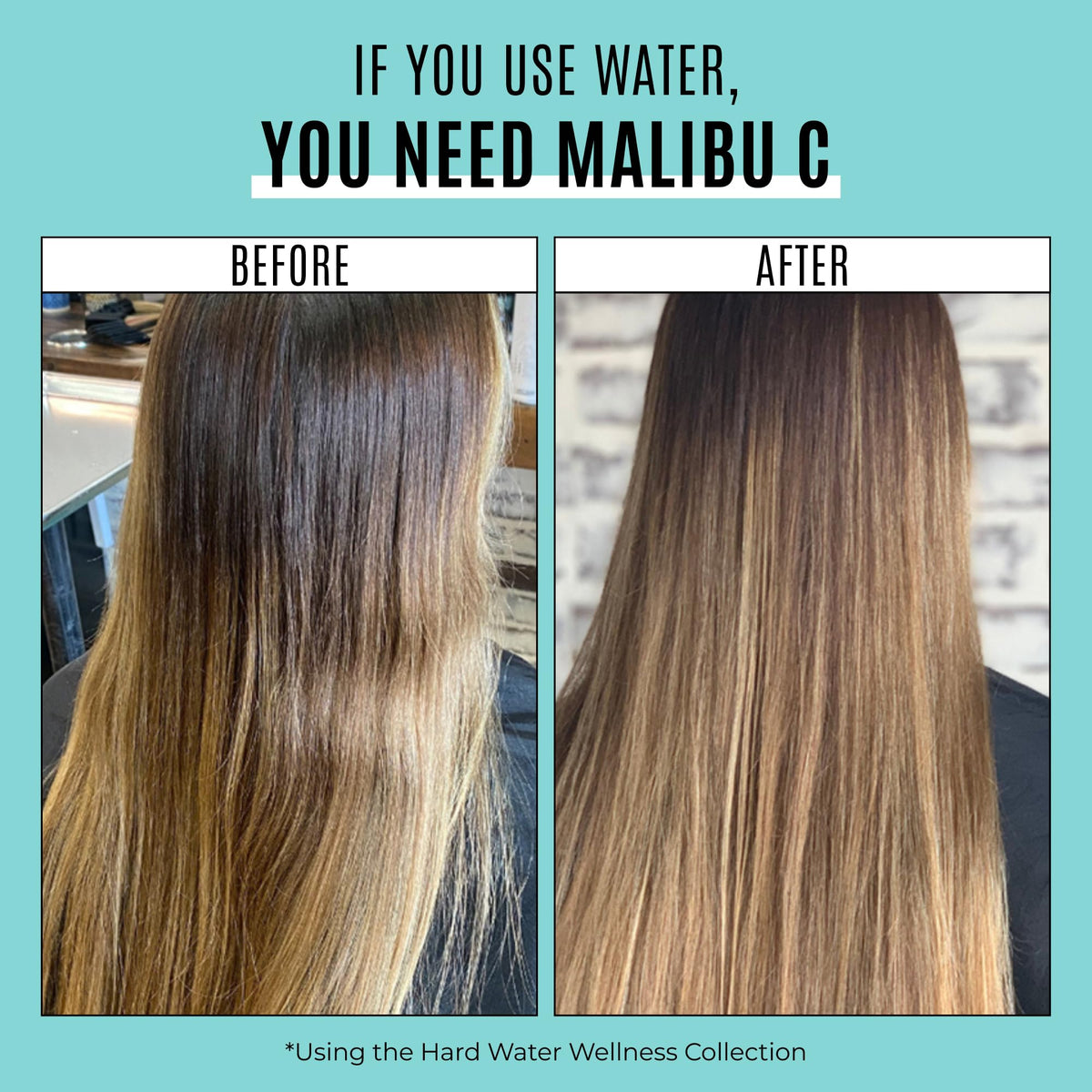 Malibu C Hard Water Wellness Shampoo in a bathroom setting