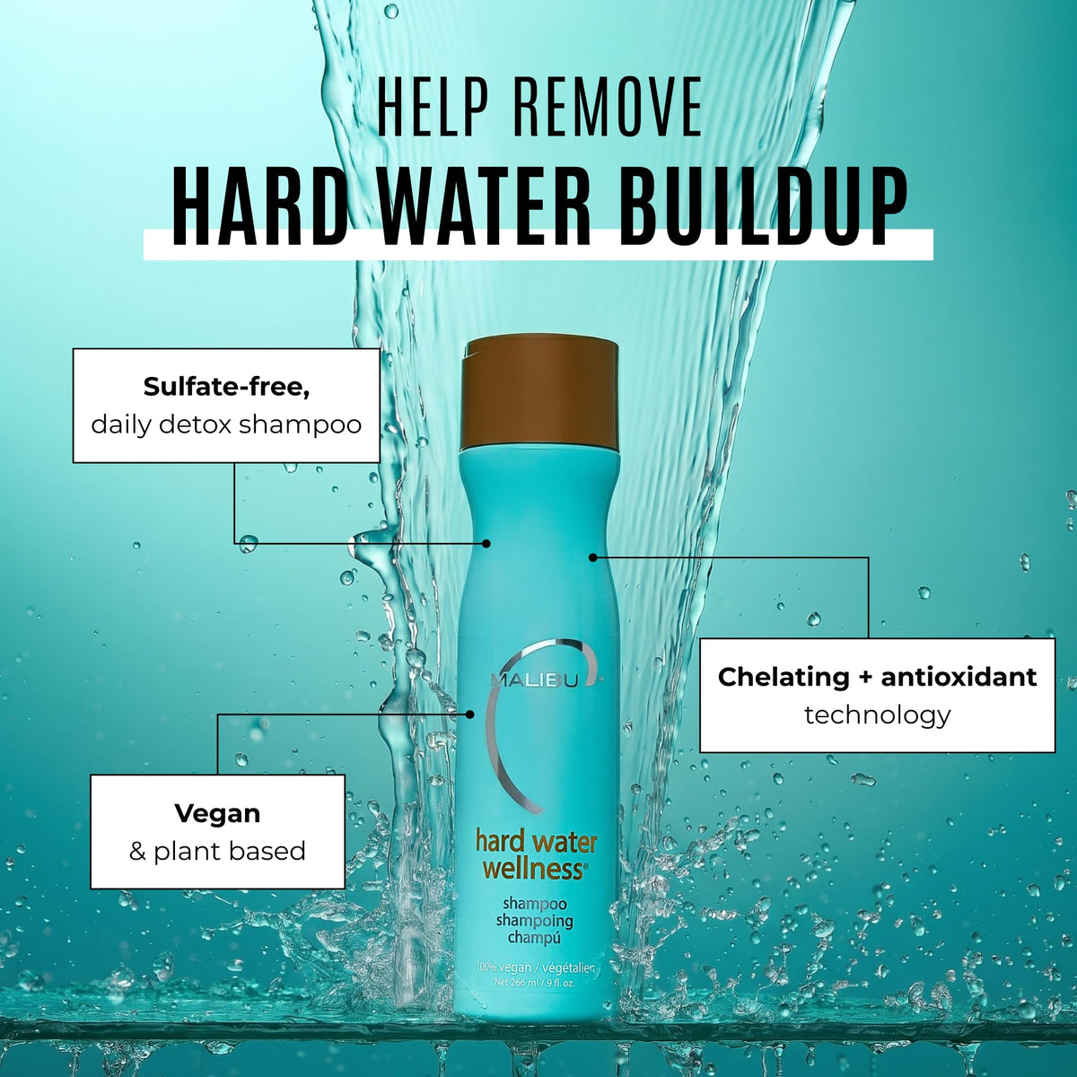 Malibu C Hard Water Wellness Shampoo with ingredients list