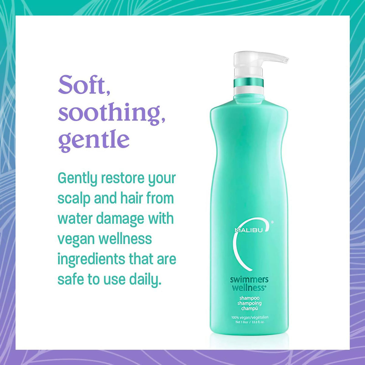 Malibu C Swimmers Wellness Shampoo in a bathroom setting