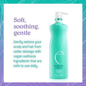Malibu C Swimmers Wellness Shampoo in a bathroom setting