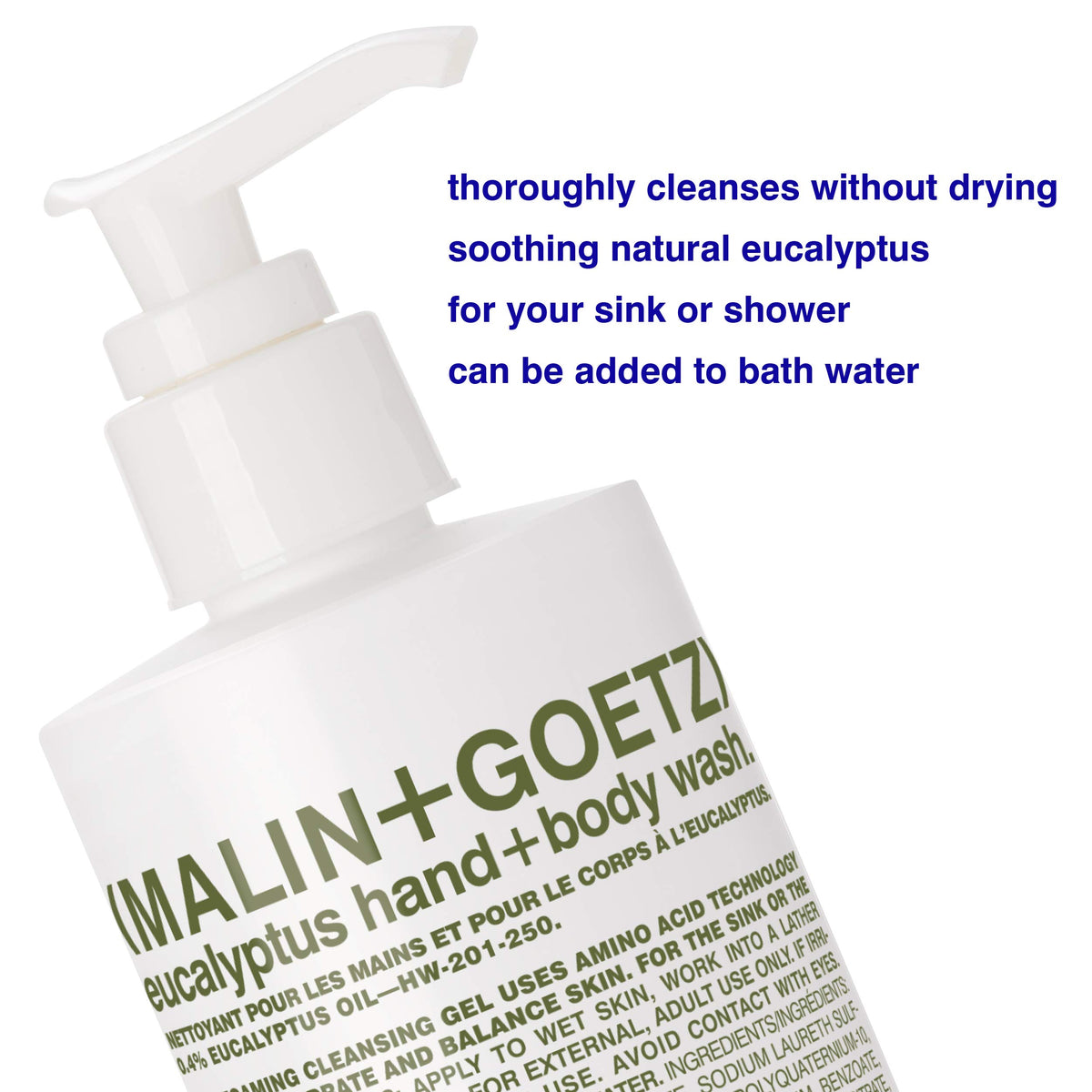 MALIN+GOETZ Eucalyptus Hand + Body Wash bottle side view