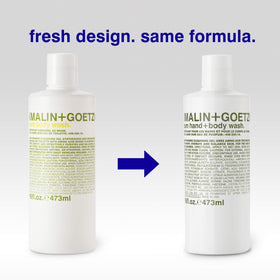 MALIN+GOETZ Rum Hand + Body Wash in a bathroom setting