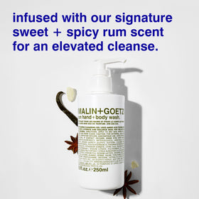MALIN+GOETZ Rum Hand + Body Wash side view with label