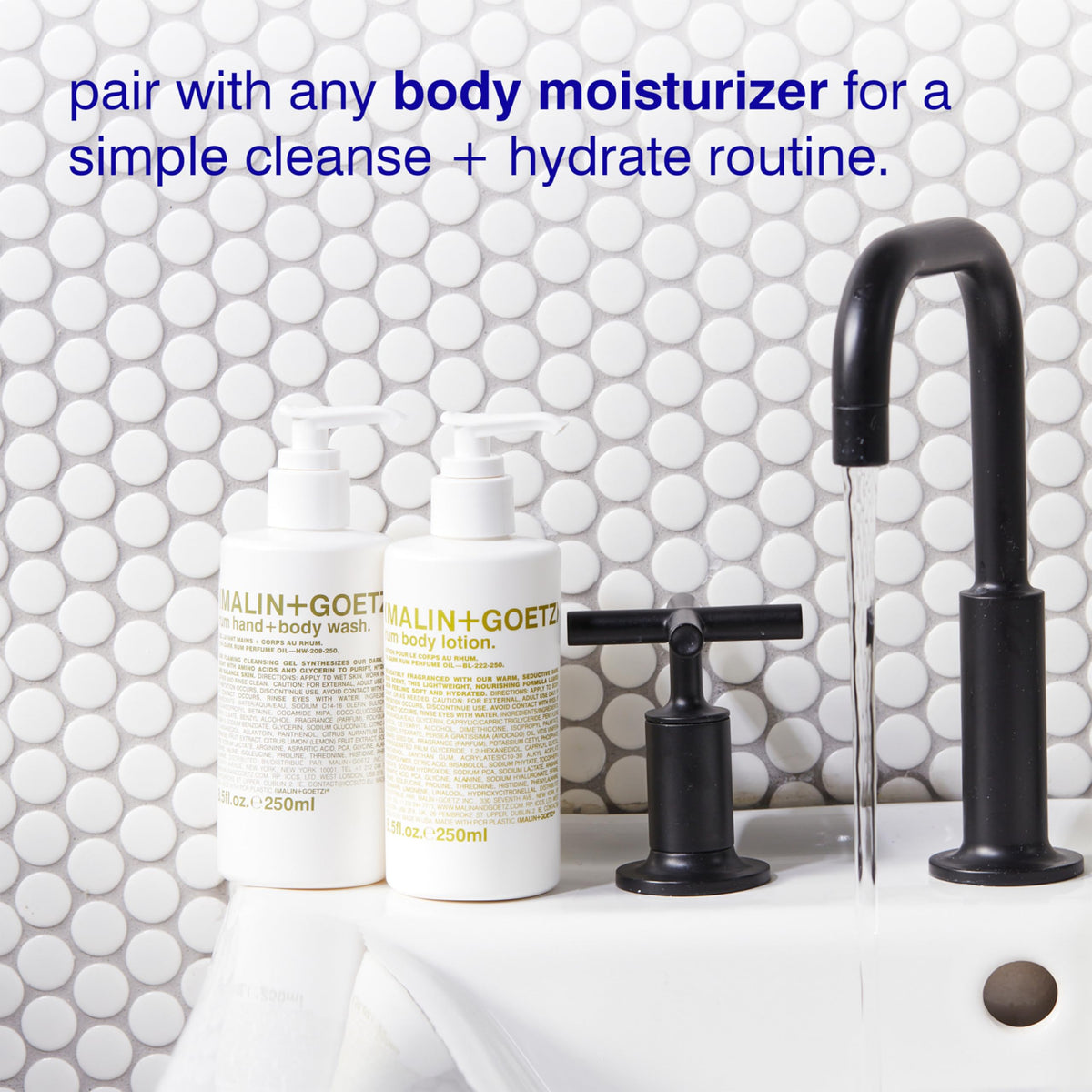 MALIN+GOETZ Rum Hand + Body Wash with foaming gel texture