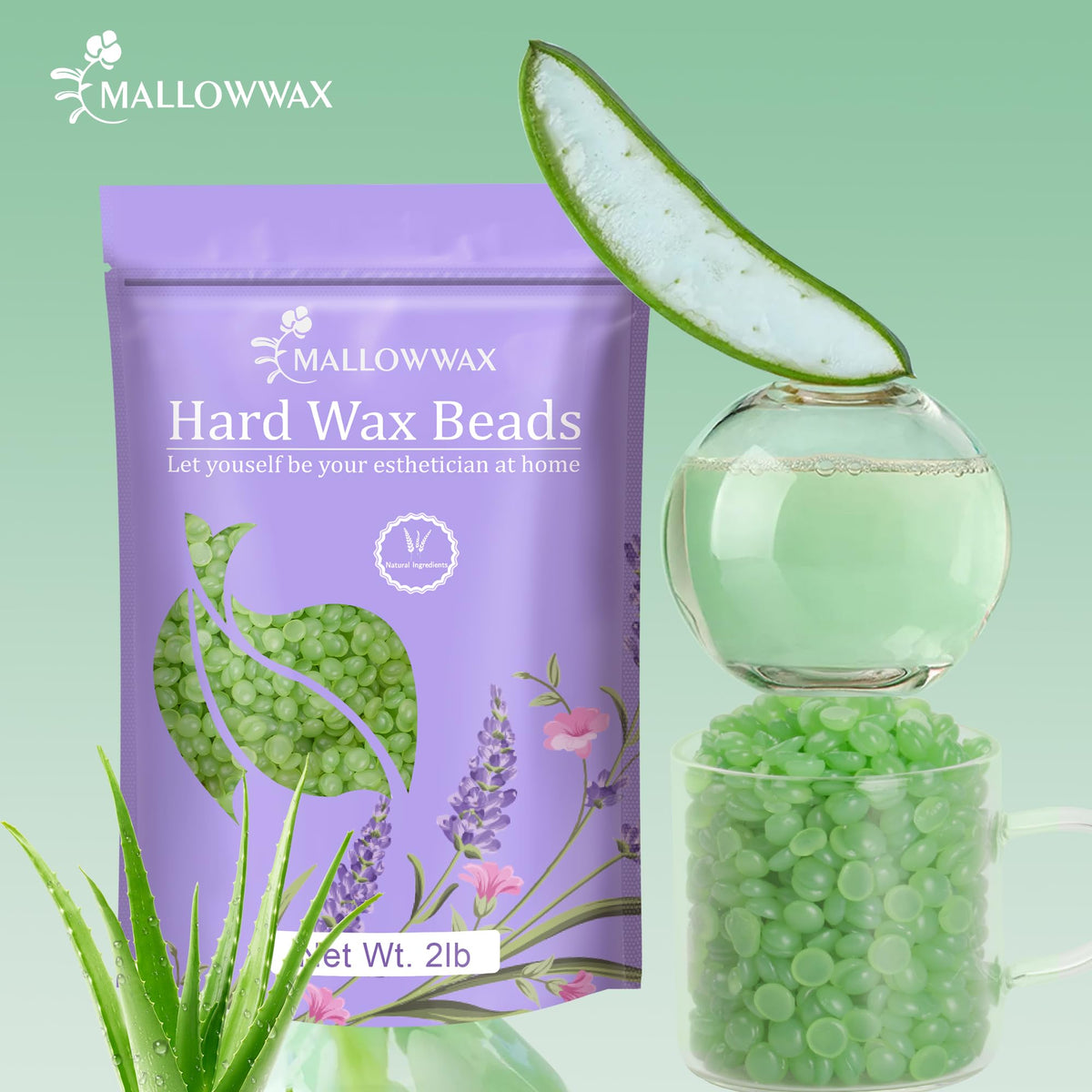 Mallowwax Aloe Hard Wax Beads in a waxing setup