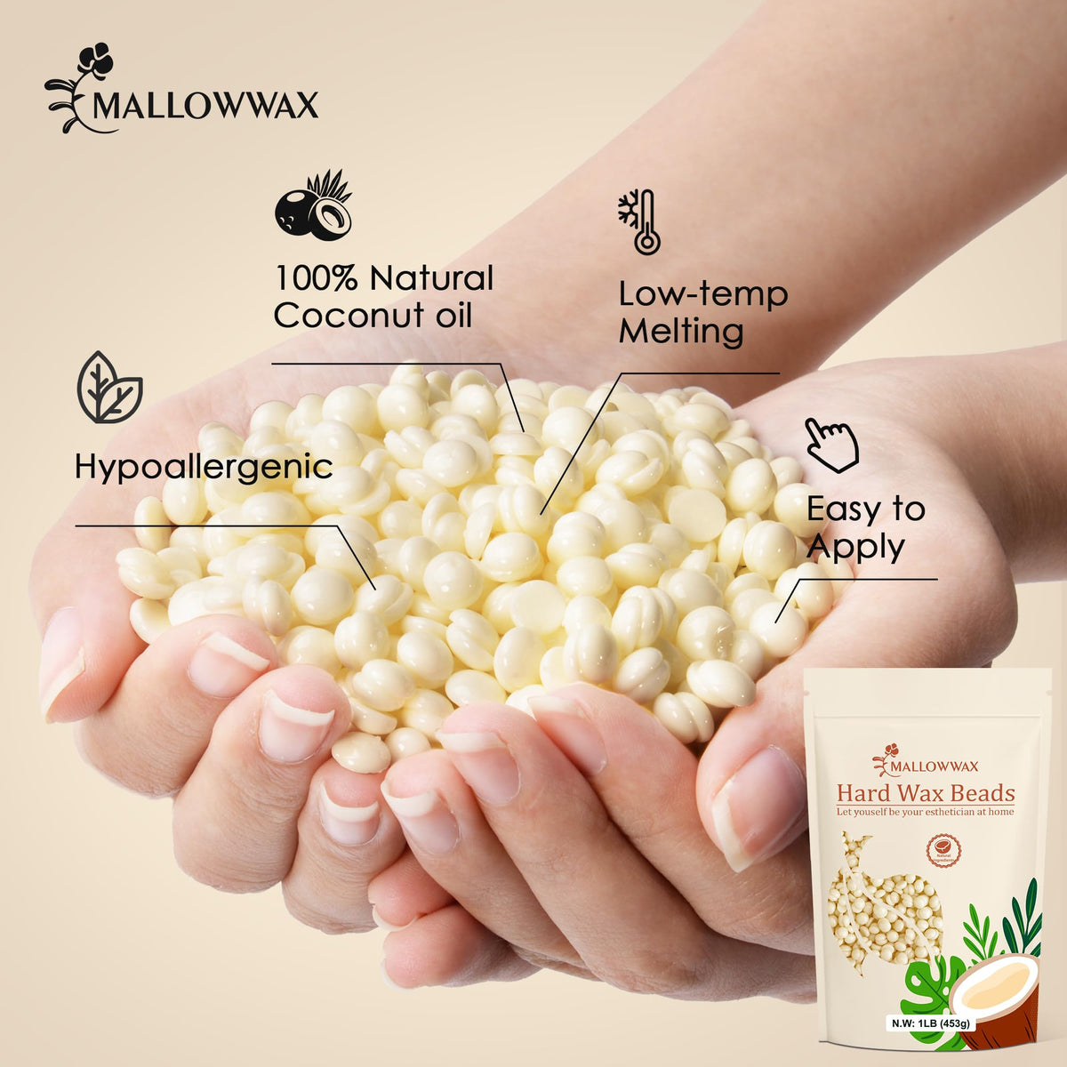 Mallowwax Hard Wax Beads 1lb coconut cream texture