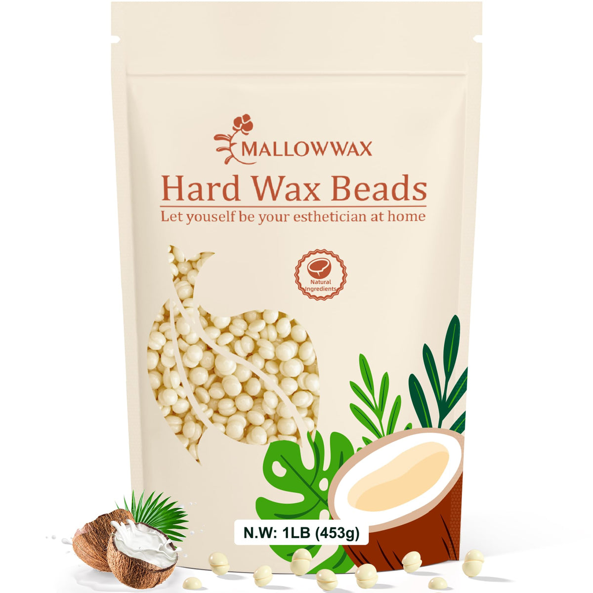 Mallowwax Hard Wax Beads 1lb cream wax front view