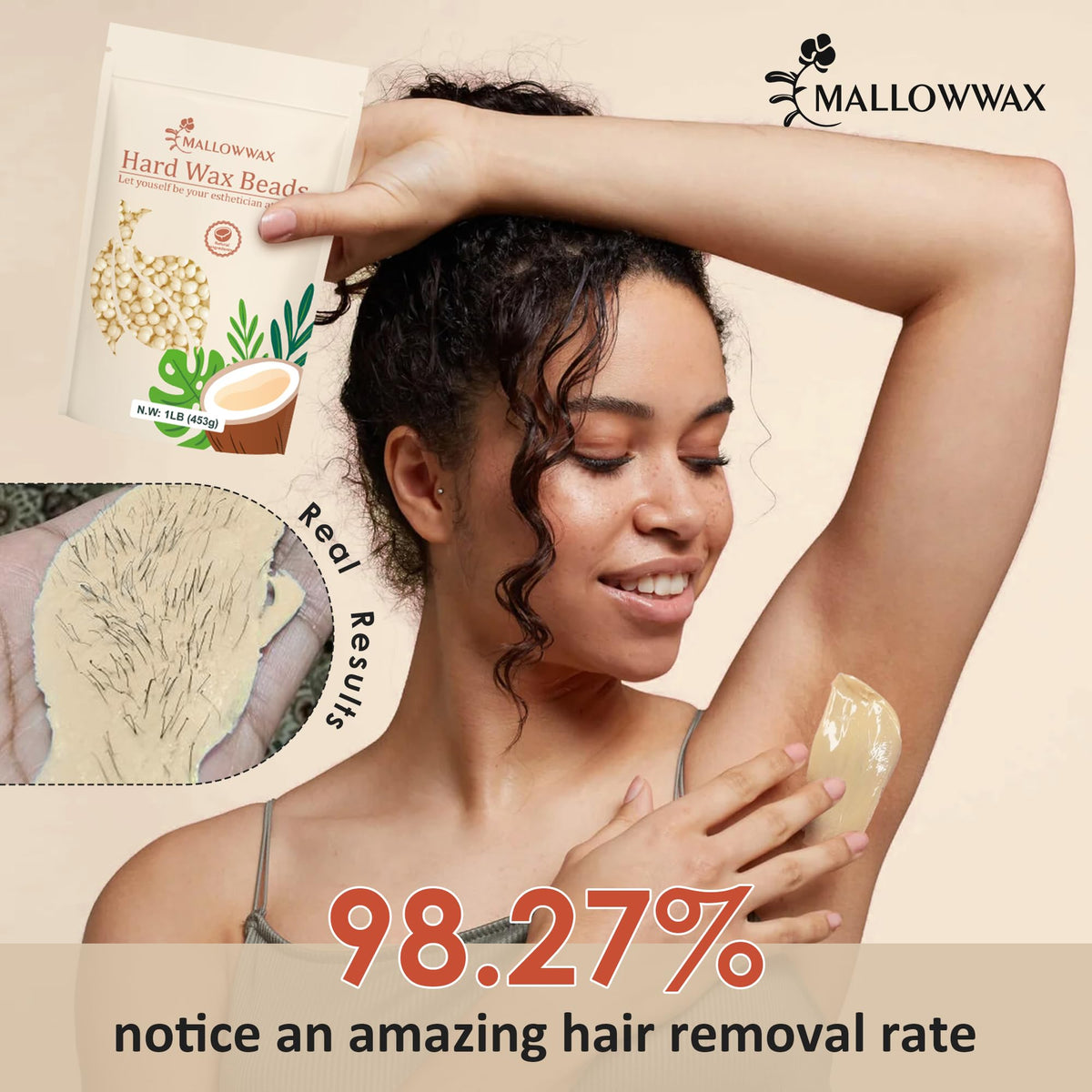 Mallowwax Hard Wax Beads 1lb in a wax heater