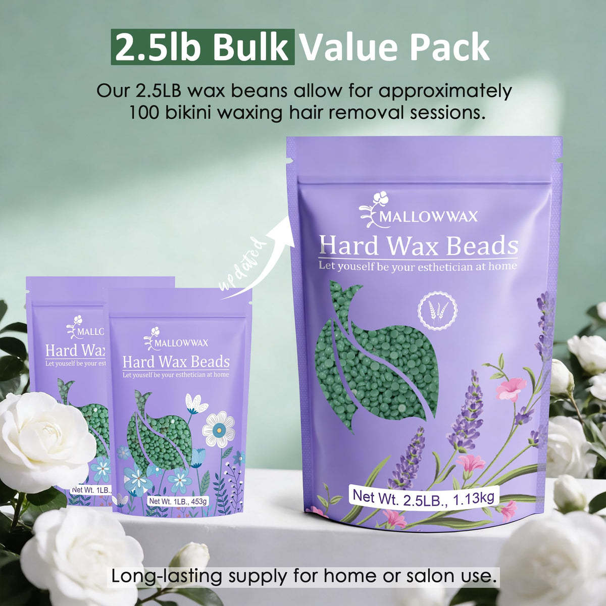 Mallowwax Hard Wax Beads 2.5lb Tea Tree for face