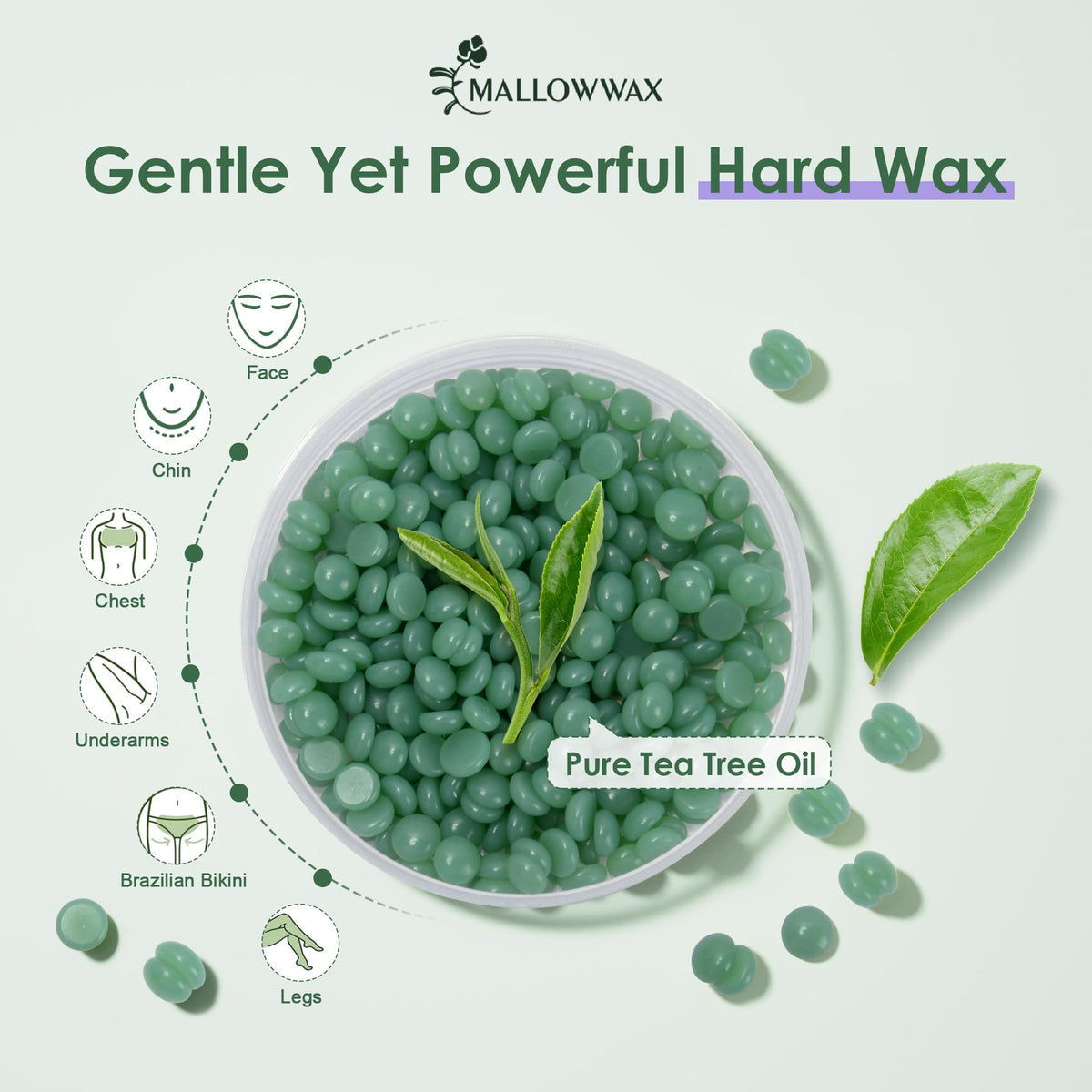 Mallowwax Hard Wax Beads 2.5lb Tea Tree packaging
