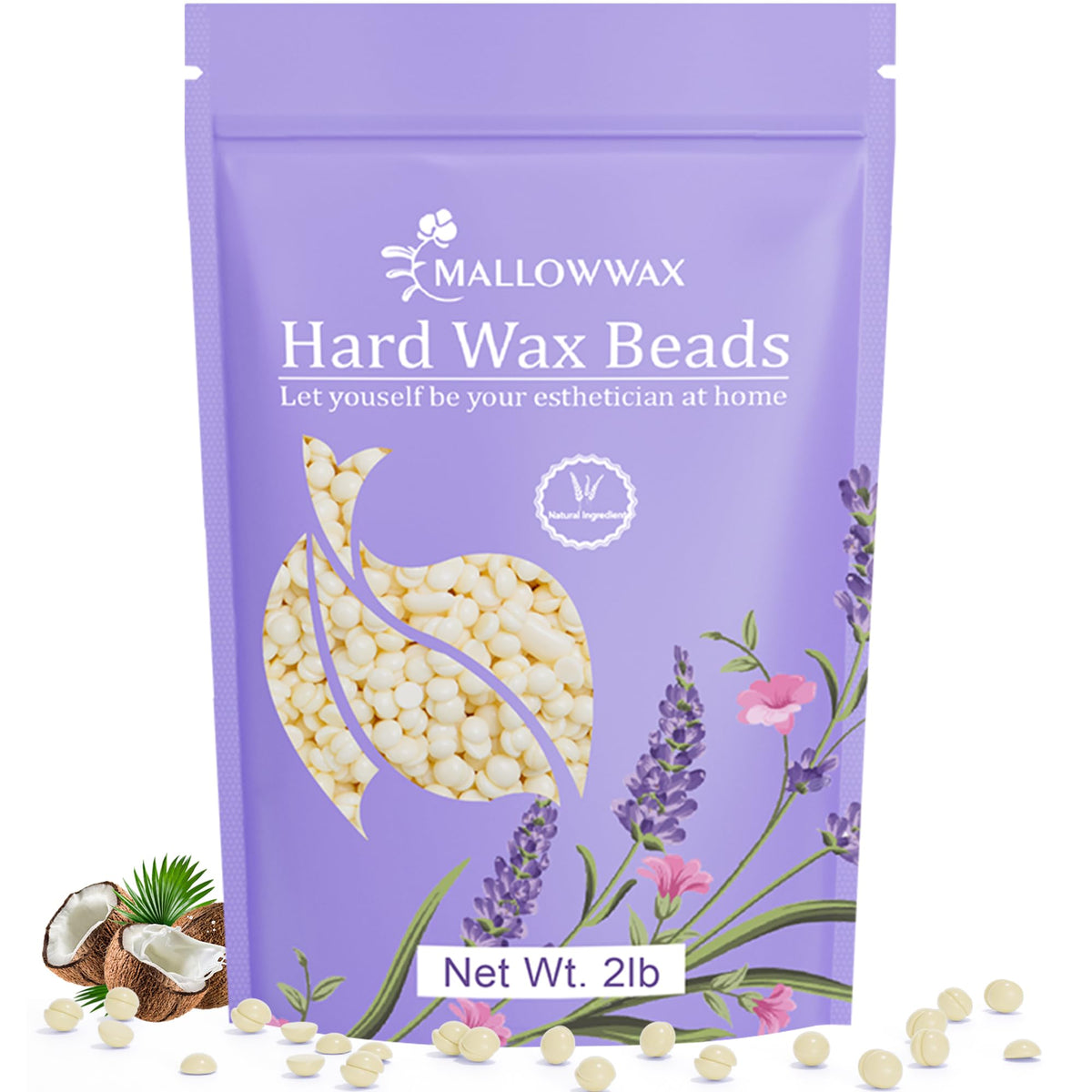 Mallowwax Hard Wax Beads 2LB Coconut Cream front view