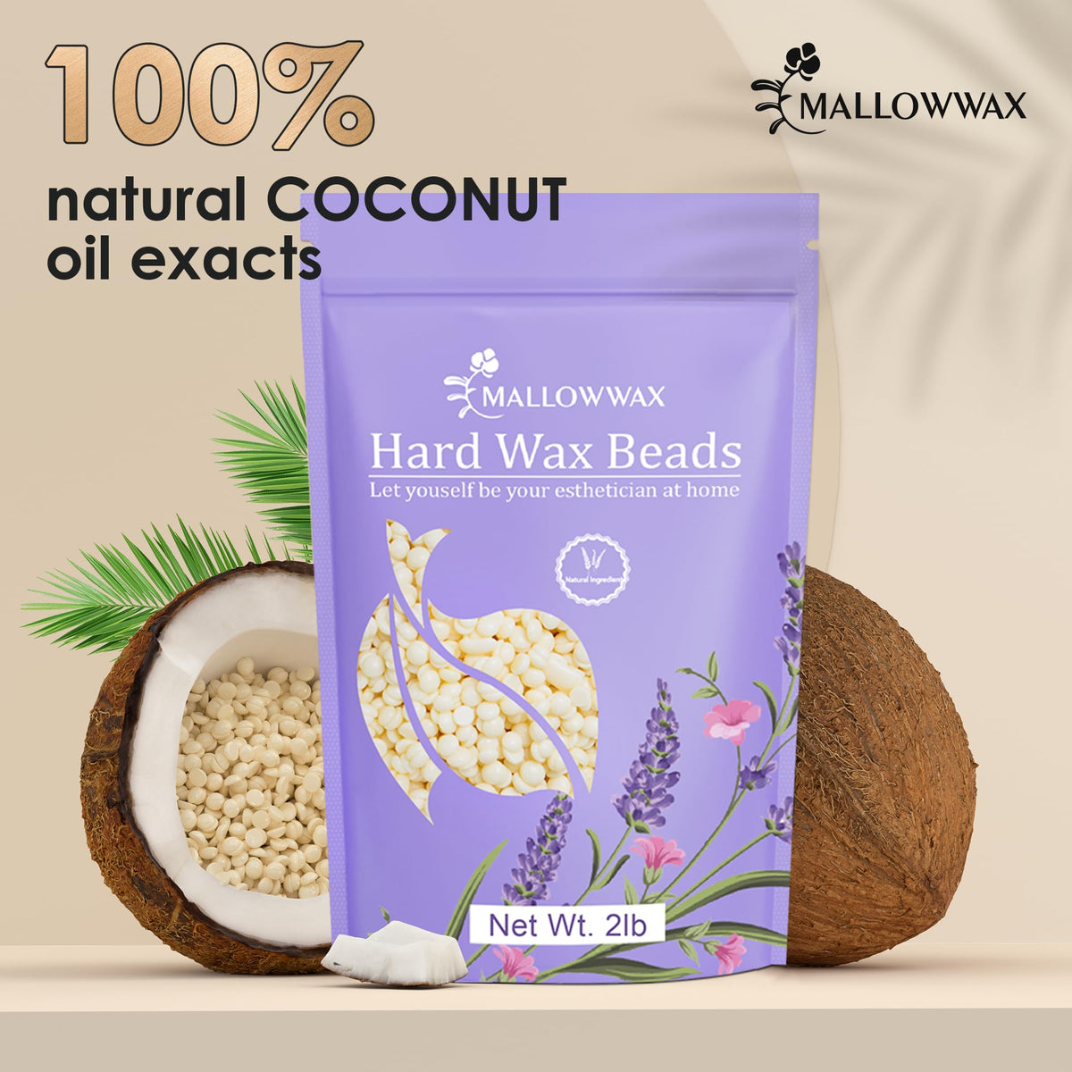 Mallowwax Hard Wax Beads 2LB Coconut Cream packaging