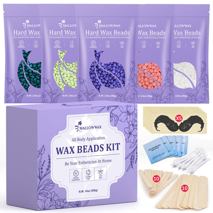 Mallowwax Wax Beads 5 Pack with various scents for hair removal