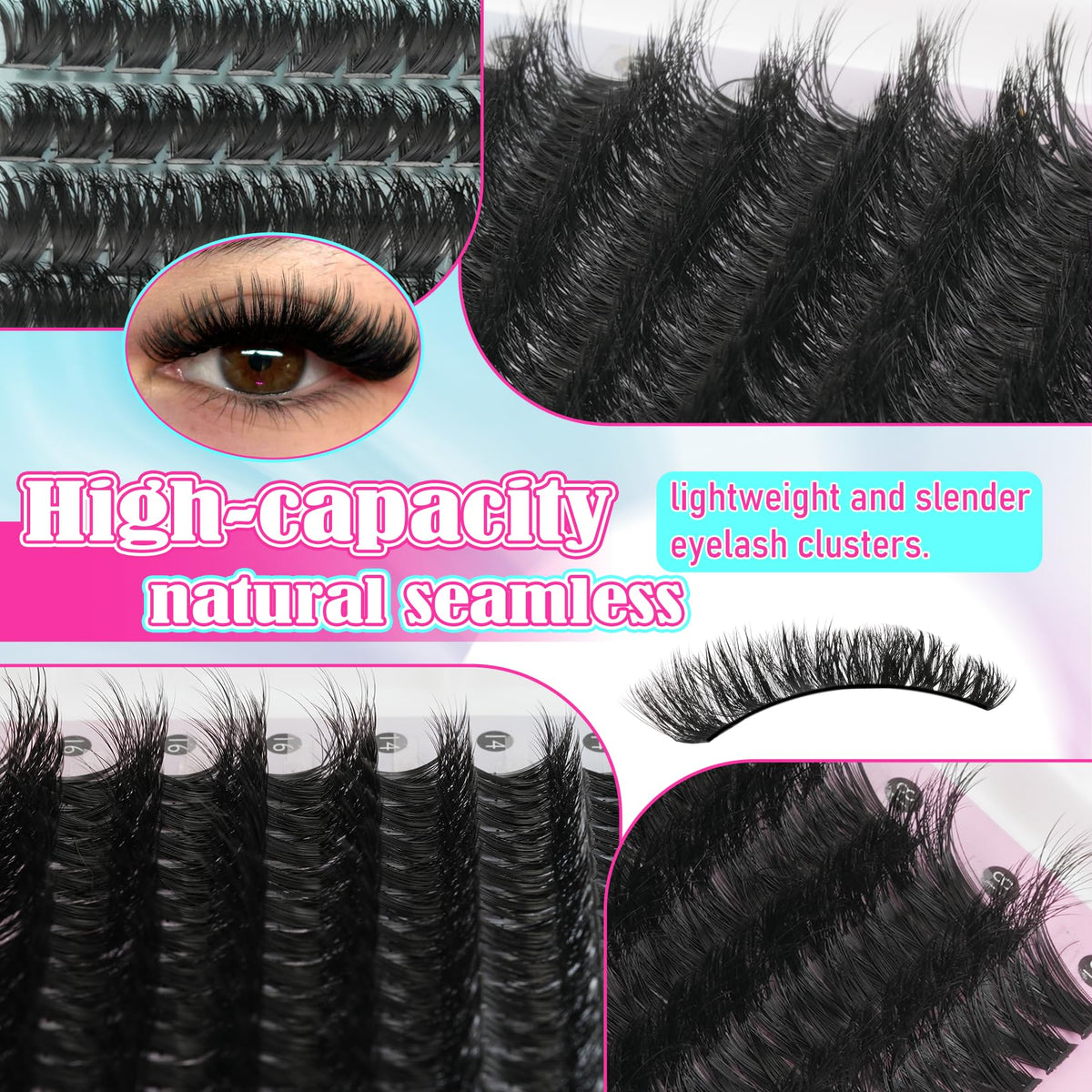 Mamzy Luxe Fluff Lash Clusters Kit displayed with lashes applied