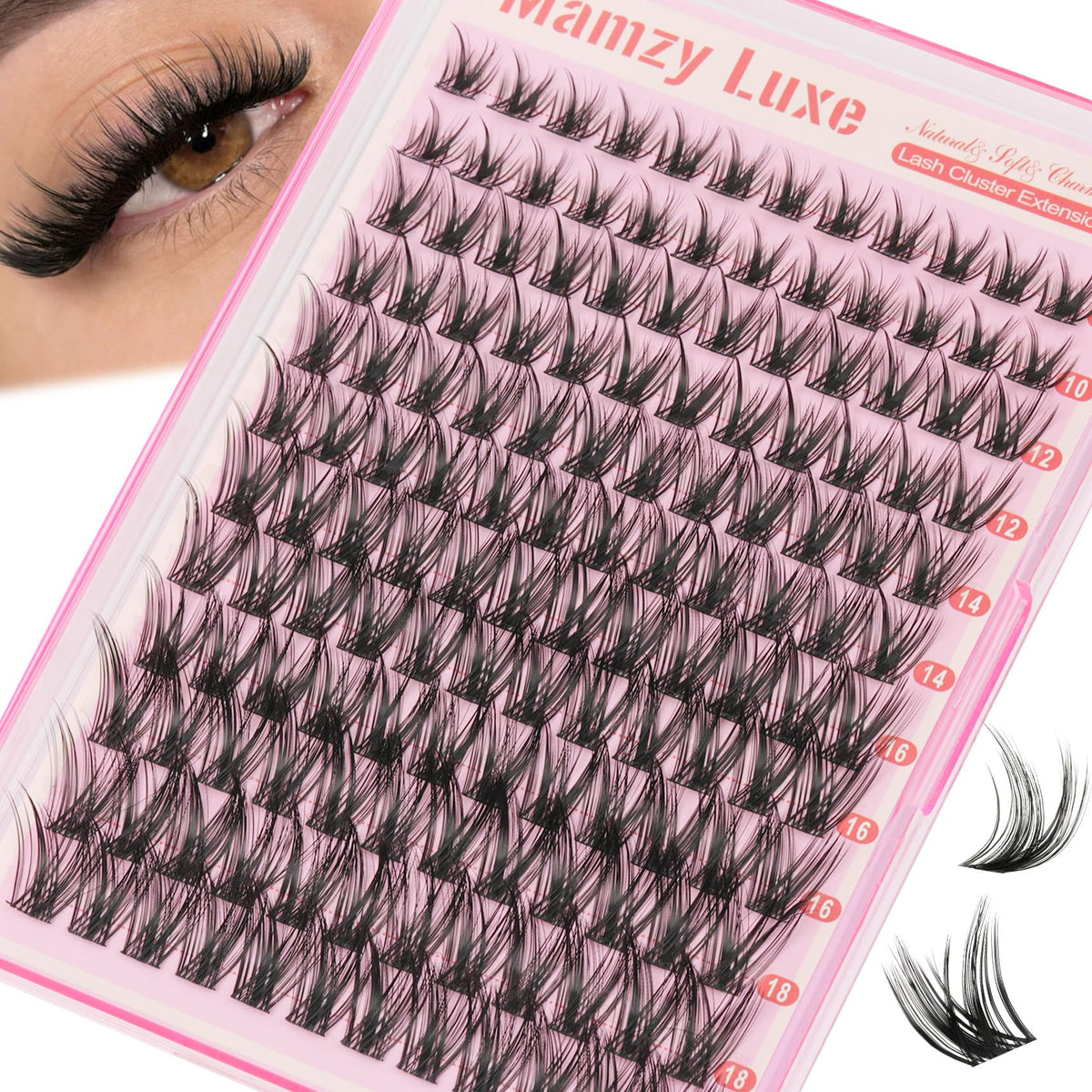 Mamzy Luxe Lash Clusters 10-18MM D Curl front view