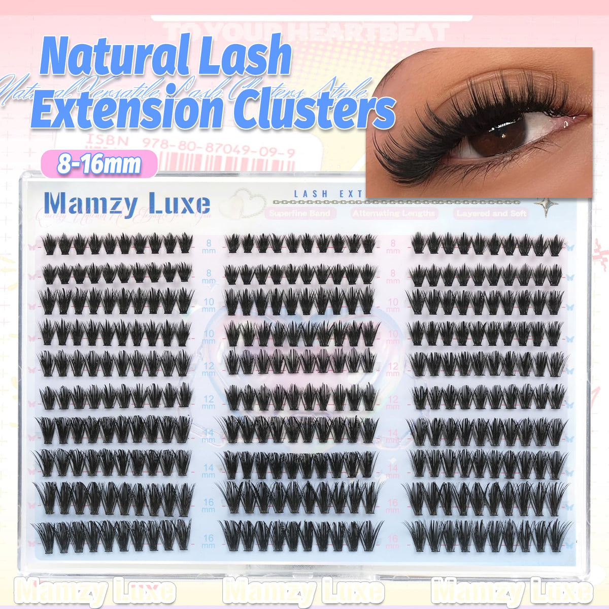 Mamzy Luxe lash clusters applied on model