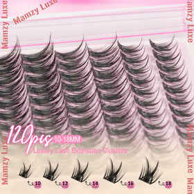 Mamzy Luxe Lash Clusters displayed on a makeup table
