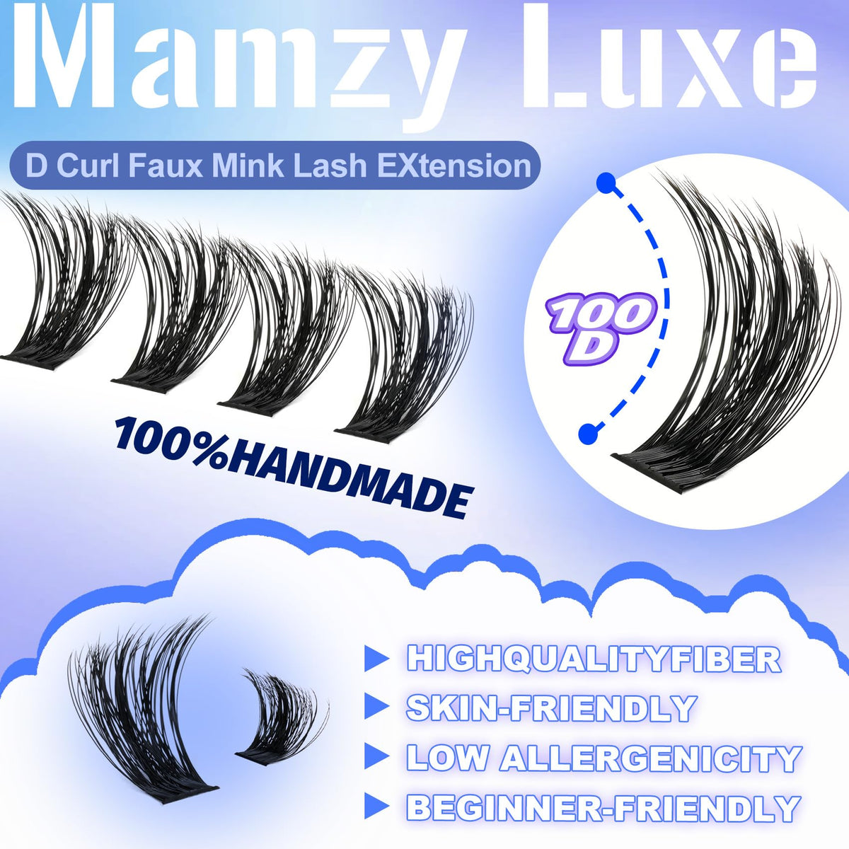Mamzy Luxe Lash Clusters displayed on a makeup table