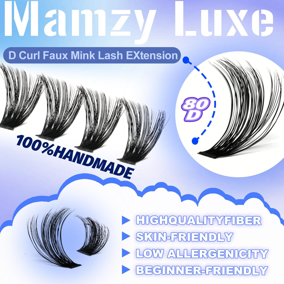 Mamzy Luxe Lash Clusters displayed on a makeup table