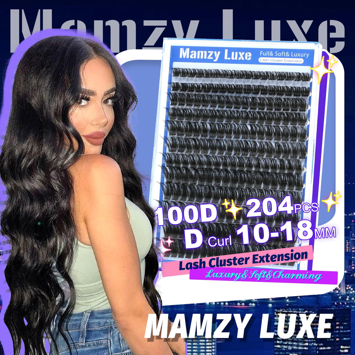 Mamzy Luxe Lash Clusters in use on model