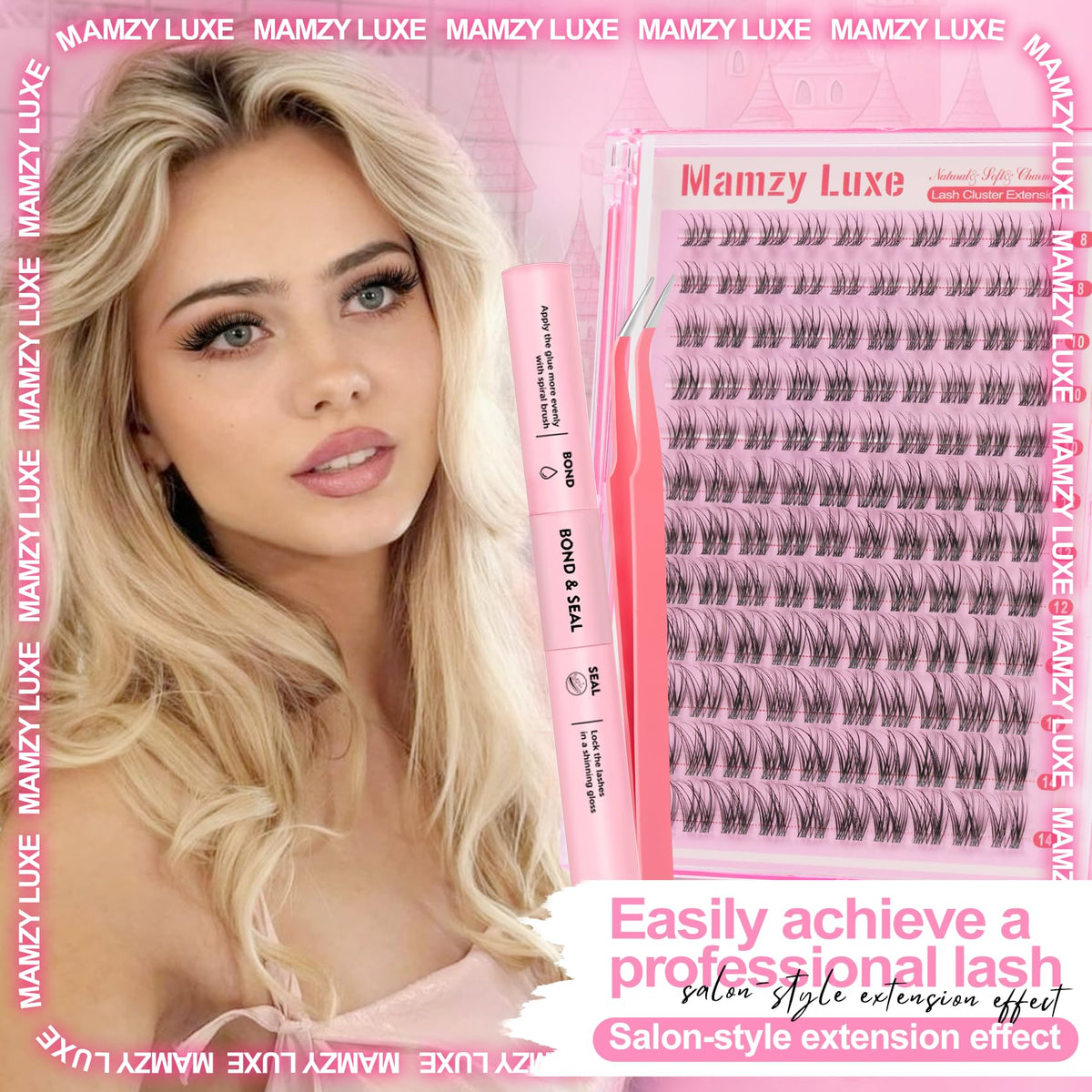 Mamzy Luxe lash clusters on model's eyes