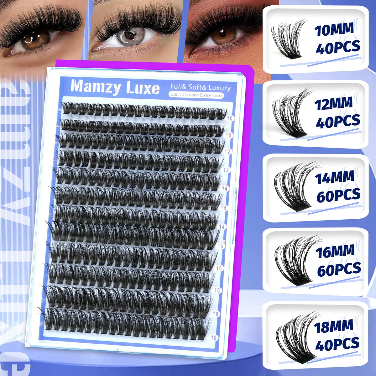 Mamzy Luxe Lash Clusters packaging with 240 pieces