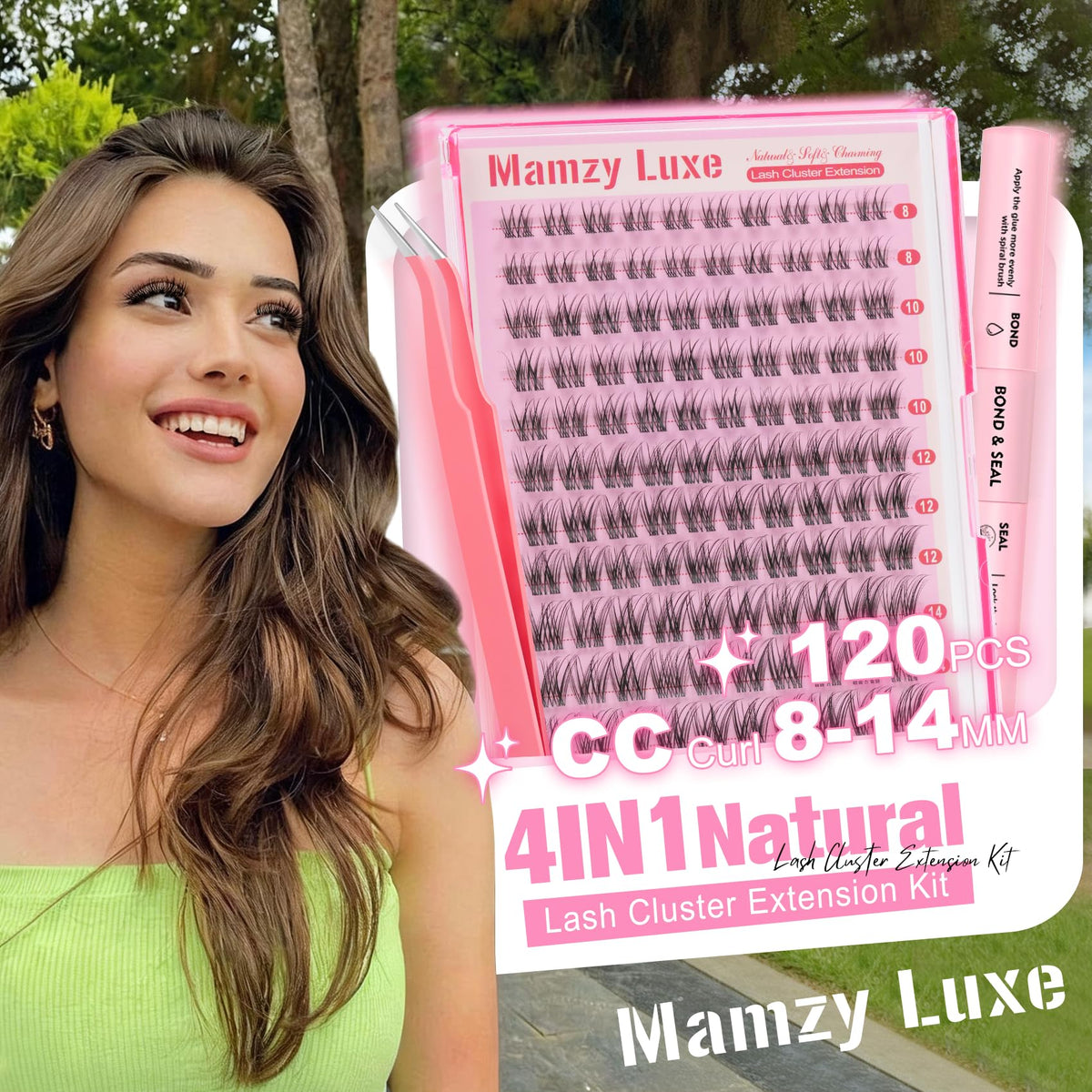 Mamzy Luxe lash clusters with clear band close-up